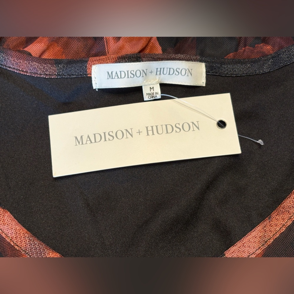 Madison + Hudson Chic Black and Rust Floral Long Sleeve Dress size M NWT - Picture 5 of 11